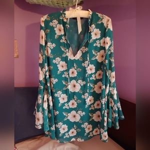 Forever 21 medium floral, teal blouse shirt